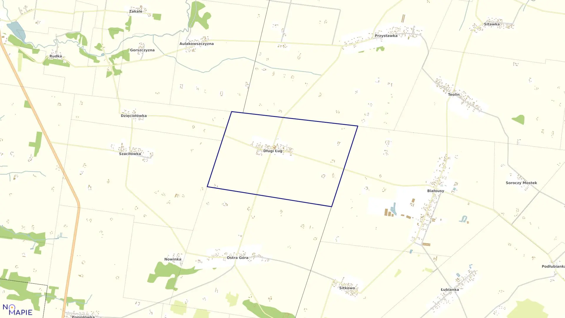 Mapa obrębu DŁUGI ŁUG w gminie Korycin