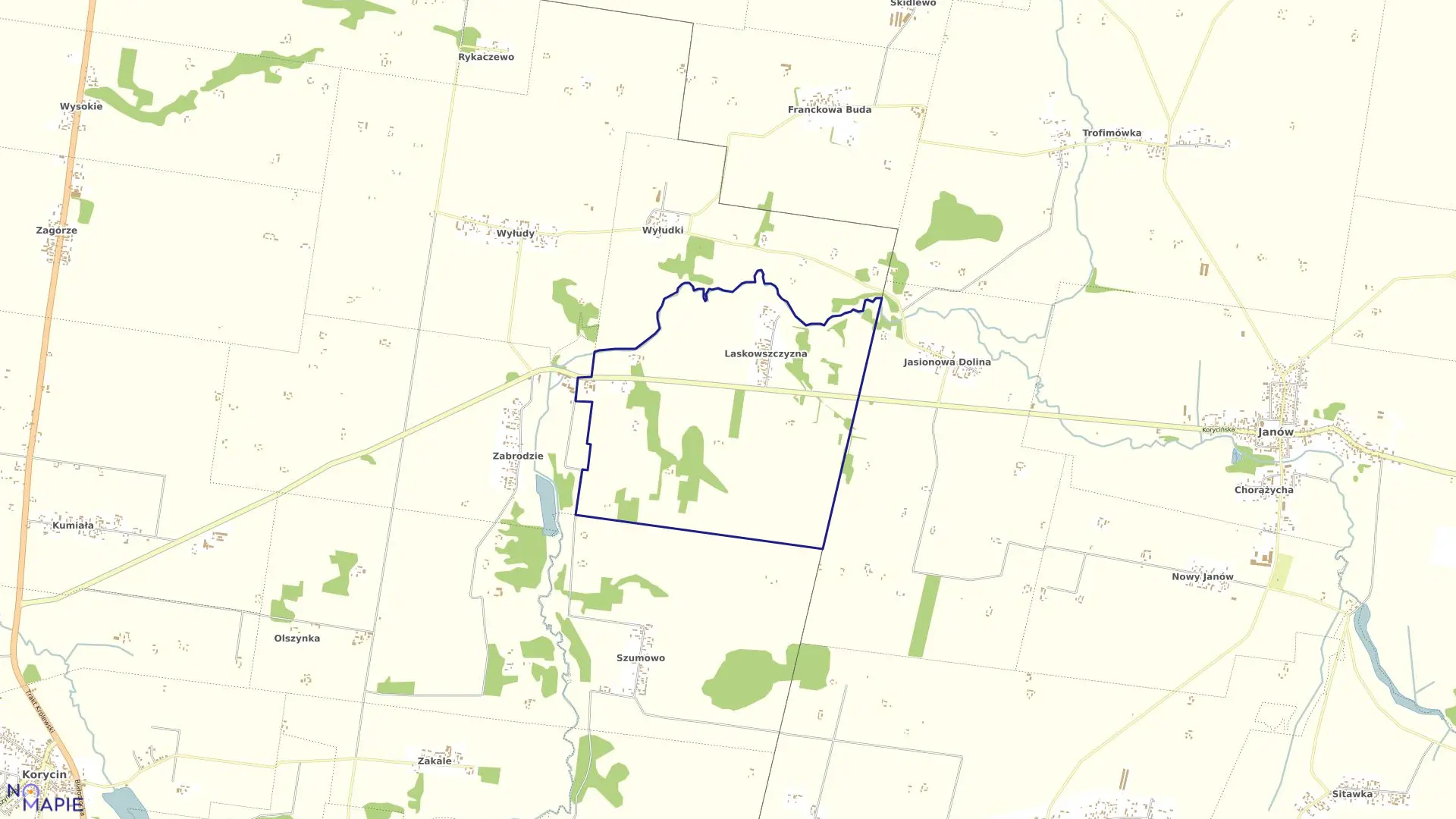 Mapa obrębu LASKOWSZCZYZNA w gminie Korycin