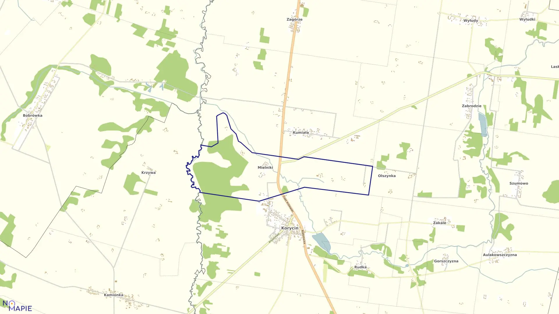 Mapa obrębu MIELNIKI w gminie Korycin