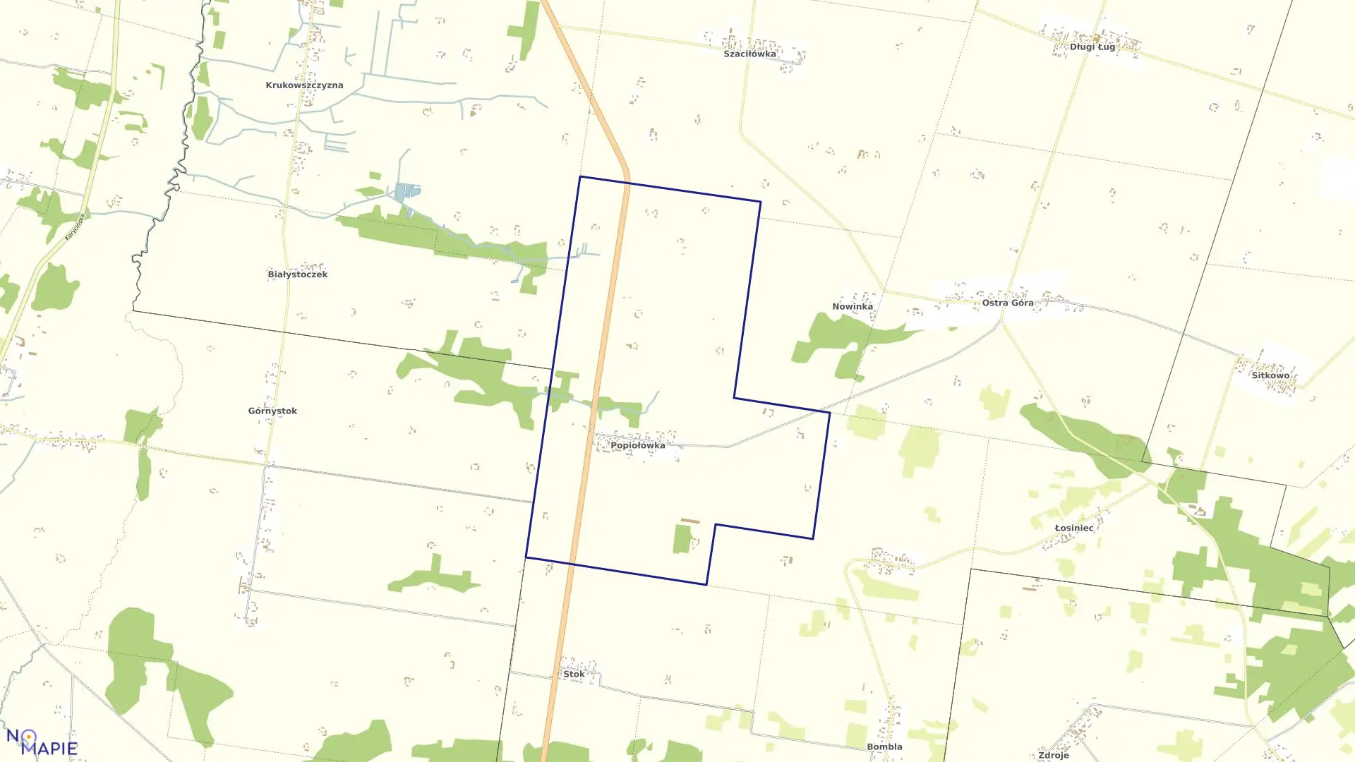 Mapa obrębu POPIOŁÓWKA w gminie Korycin