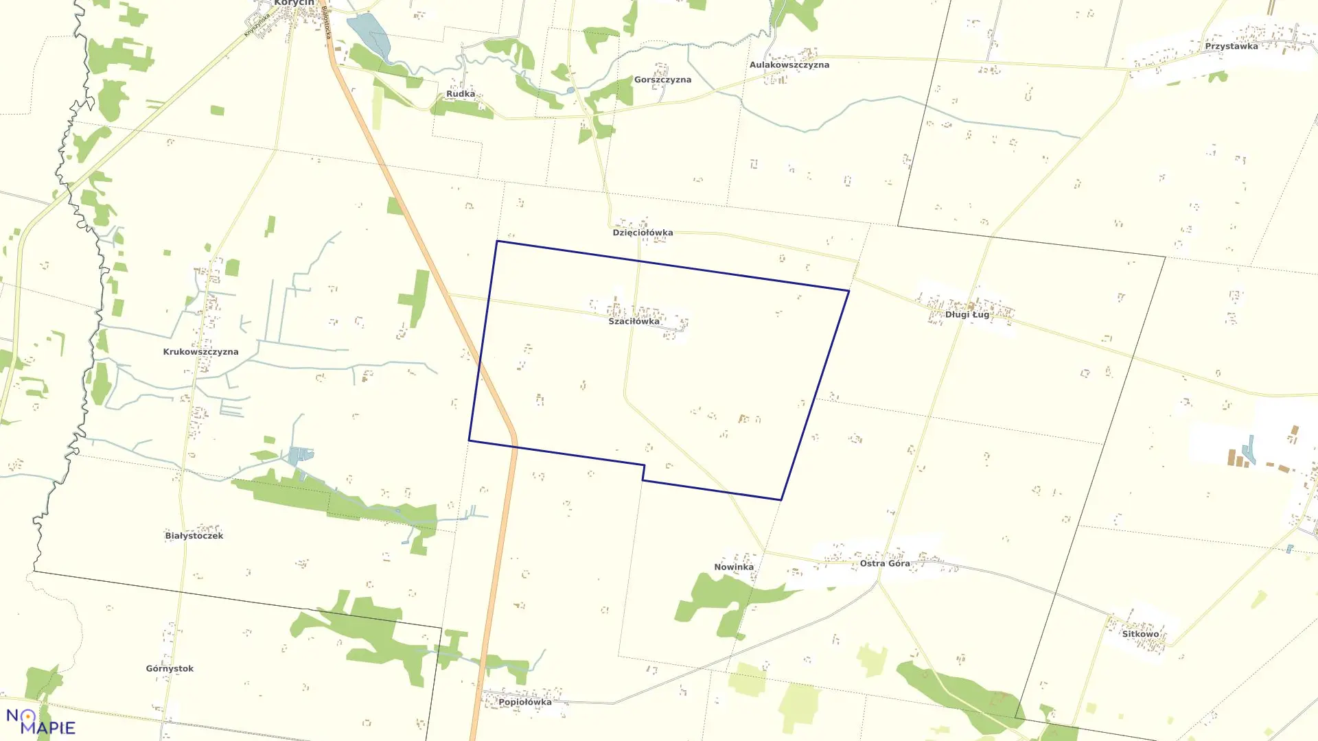 Mapa obrębu SZACIŁÓWKA w gminie Korycin